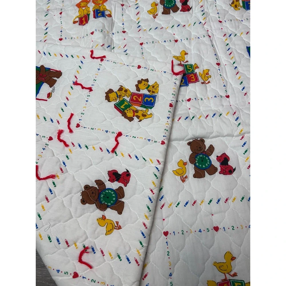 Vintage Quilted‎ Baby Blanket ABCs Animals Bears Ducks Lions Elephants 42x 59